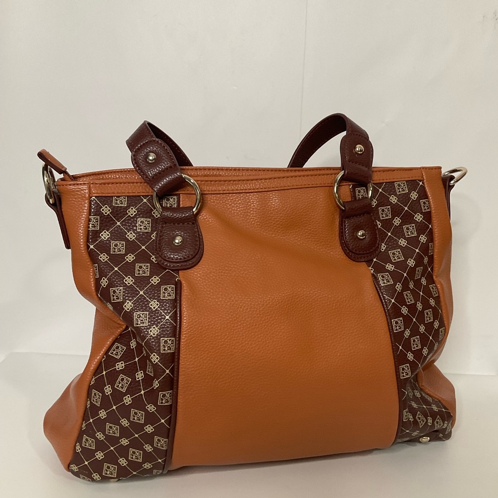 Jose Hess Faux Leather Madison Avenue Mocha Dual Strap Bag; Snap Front Pocket - Picture 7 of 15